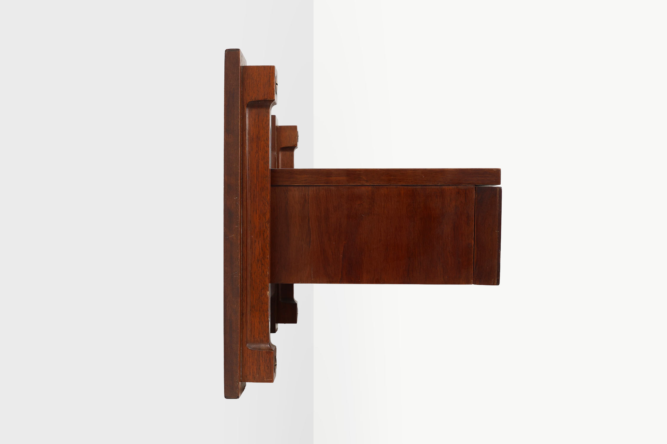 Mid-century Wall-mounted console in wood with brass details, Italy 1960sthumbnail